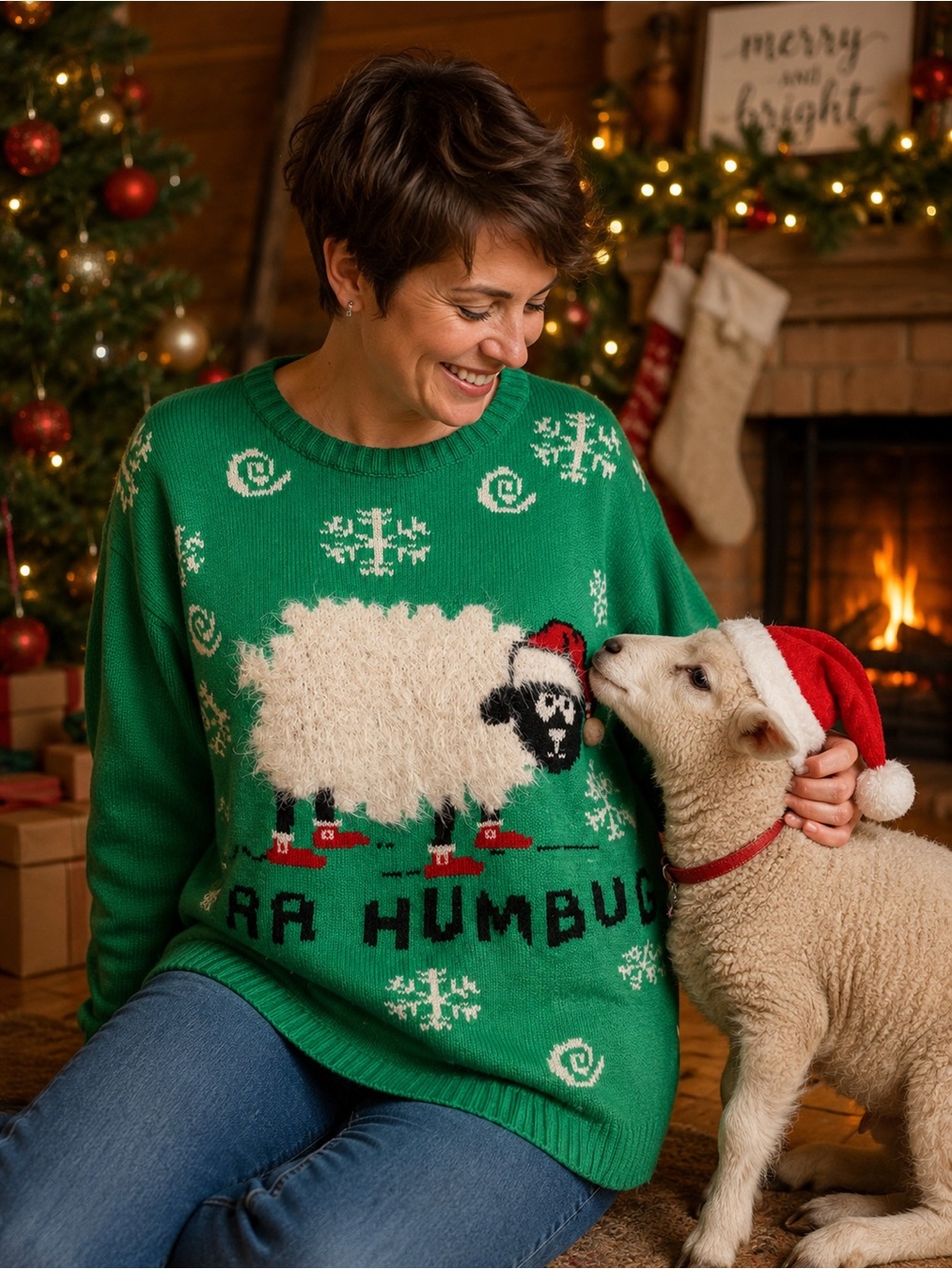 Bah Humbug Ugly Christmas Sweater Green Women’s Size L/XL